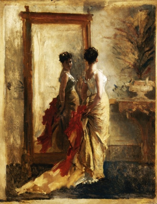 Woman in front of a Mirror  -  Mose Bianchi, c. 1900Italian  1840-1904