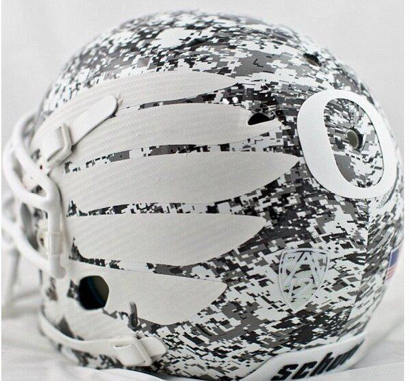 The Oregon Ducks will reportedly wear digital camo helmets for their Spring Game.