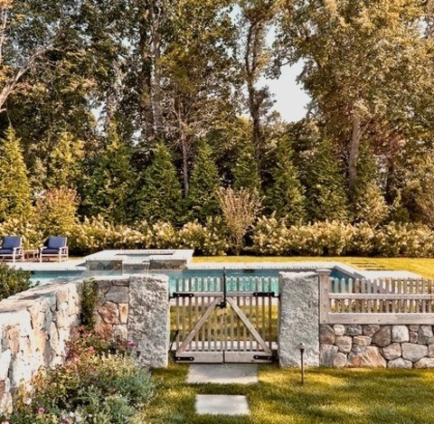 Pool BostonImage Of A Medium-sized Elegant Side Yard With A Rectangular Hot Tub