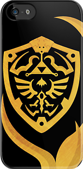 hehadaname:  gallant-designs:  Here’s another LoZ themed item.  It features a golden Hylian Shield hovering near a branch type thing.  It’s all very abstract. Available as a shirt.  Available as an iPhone case.  Available as a Sticker.  Available