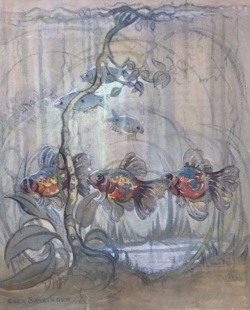 Gwendoline L'Avance Barringer, Watercolour, &lsquo;Goldfish&rsquo; 48x41cm c.1920