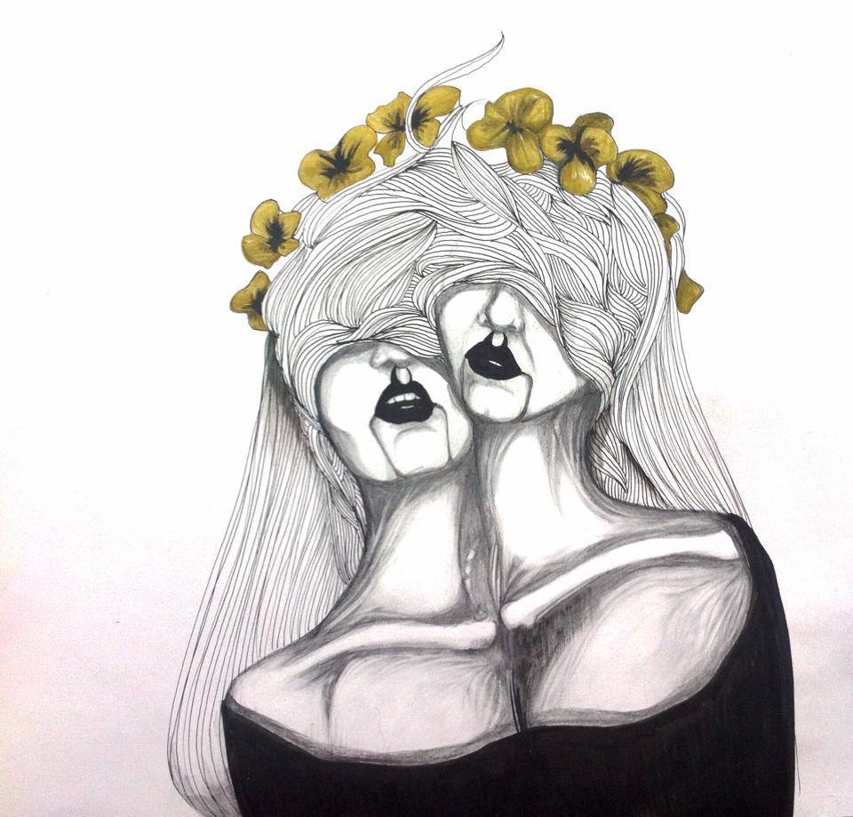 darksilenceinsuburbia:  Siamese. Gold Ink, Black Ink, Pencil. A3. julia mai linnéa