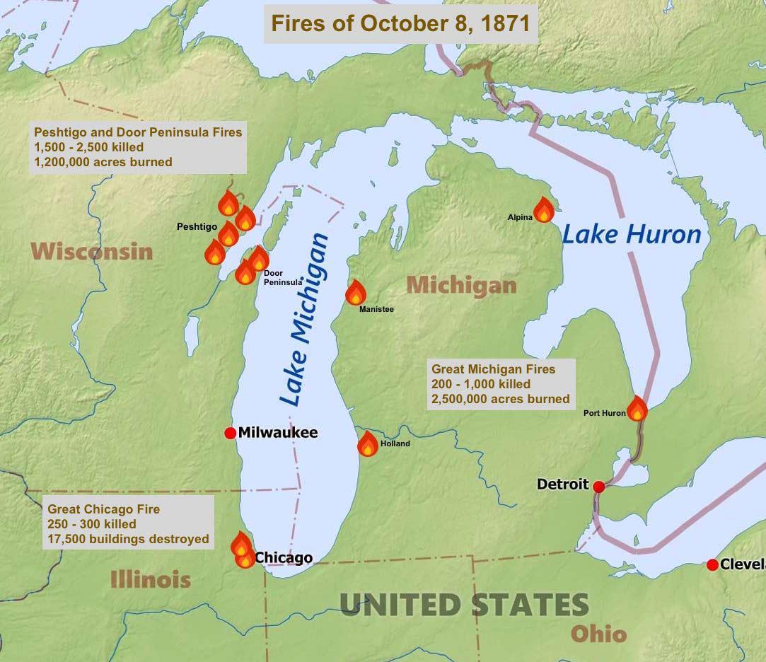 mapsontheweb:  The Midwest Fires of October 8, 1871.