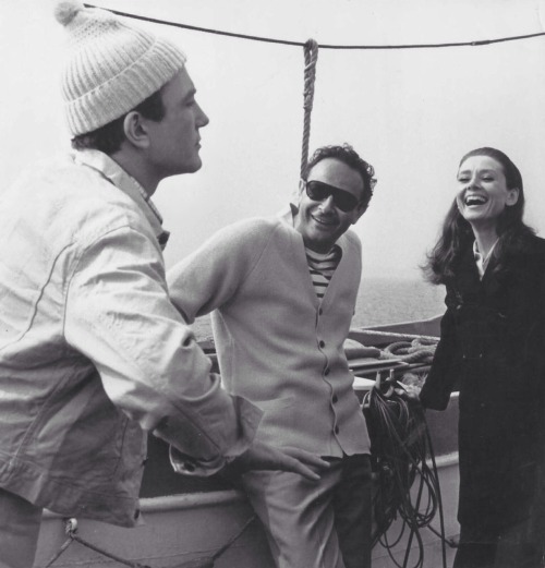 audreyhepburnforever: Audrey with Albert Finney and Stanley Dohen during the filming of ‘Two F