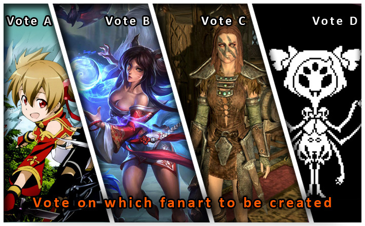 One vote per user, please vote here:http://stickyscribbles.deviantart.com/journal/Vote-on-your-favorite-Fanart-request-622873220Poll