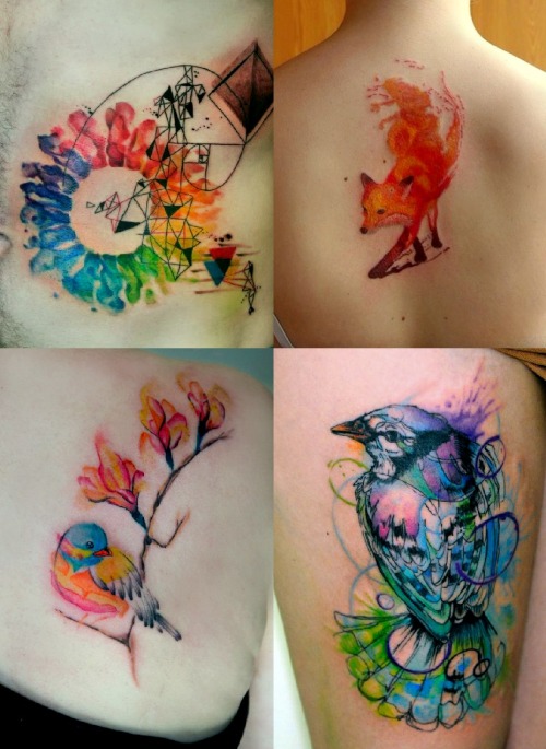 littlesexxkitten:  dink-182:  nicocacolaaa:  youngbroketrashy:  leavebonesexposed:  Is it even possible to not love watercolor tattoos?  i want one  If I ever get a tattoo, it WILL be a watercolor tattoo <3  These are beautiful  I want one so bad!