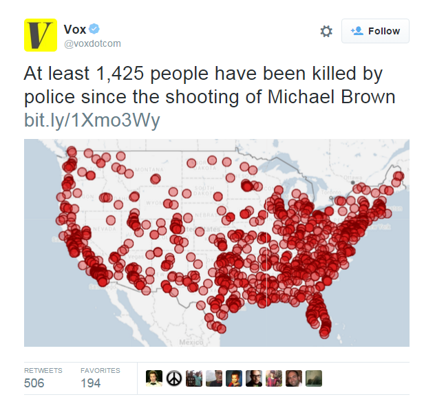 lagonegirl:    At least 1,425 people have been killed by police since the shooting