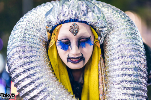 Japanese designer TKM®freedom on the street in Harajuku wearing a handmade avantgarde style with