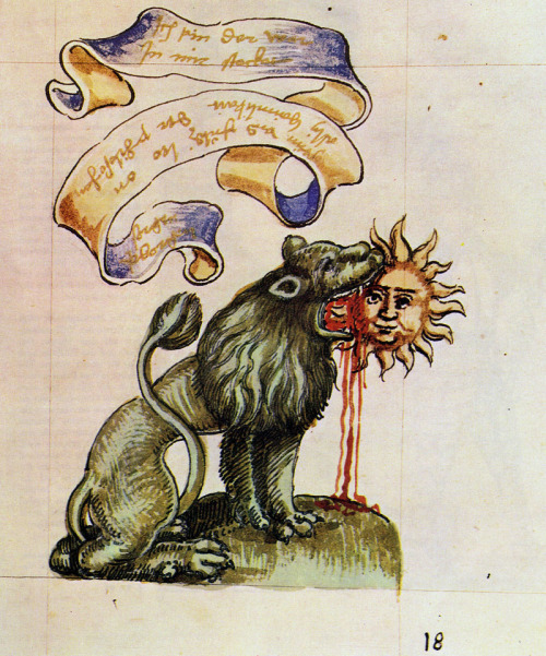 thegreenchapel:The Green Lion Devouring the Sun is a common image inalchemy. The lion represents the