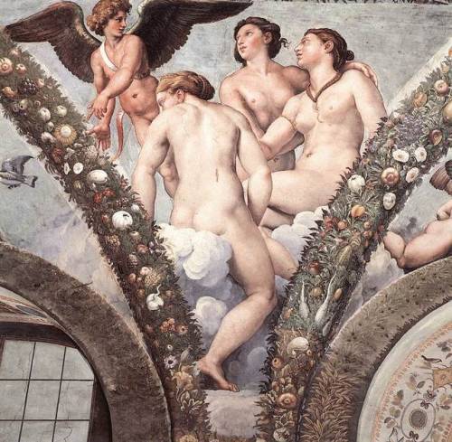 dappledwithshadow: Cupid and the Three GracesRaphael - 1517 Villa Farnesina - Rome 	Painting - fresco 