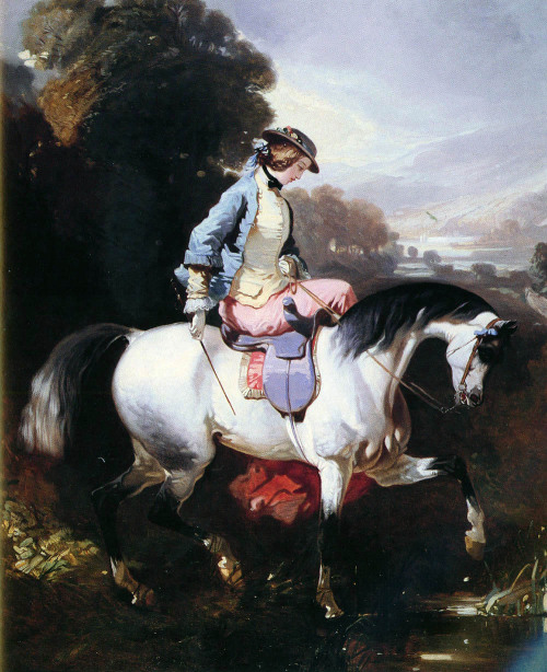 Equestriennes by Alfred de Dreux;Amazon 1848An elegant equestrienne andWoman in Marie Antoinette cos