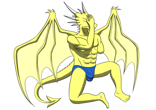 “The spell was messed up” Glaedr growled, a palm to his face as he sat up leaning against the wall, deep blue undies contrasting against his golden scales  “The intensity of it was too great…” he deduced, fanning away the