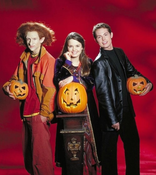 Phillip Van Dyke, Kimberly J. Brown, and Daniel Kountz in a promotional shoot for Halloweentown ll: 