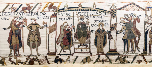 6th January 1066 - Harold Godwinson is crowned king of EnglandA scene from Bayeux tapestry.Source: B