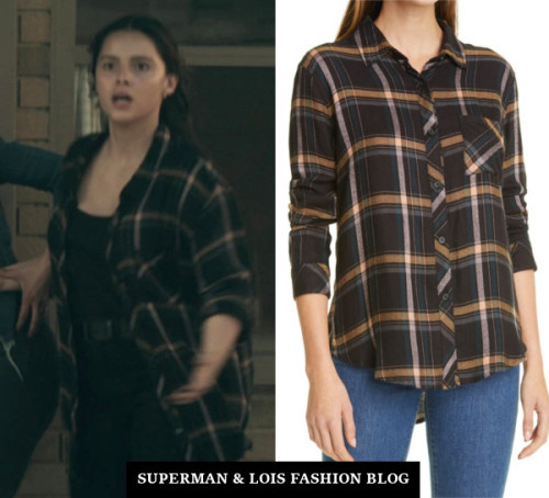  Who: Inde Navarrette as Sarah CushingWhat: Rails Hunter Shirt in Midnight Teal / Mustard - Sold Out