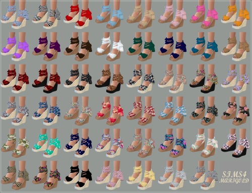 sims4-marigold:Summer Ribbon Wedge Heels &  Female_Combat Boots  & Tied Short Sleeves Crop