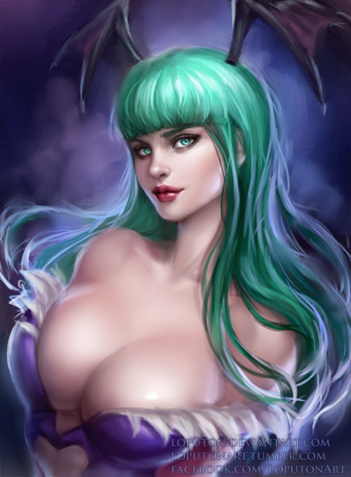 loputonart:   hey guys  an awesome supporter of mine is a huge fan of Morrigan so I decided to paint her    