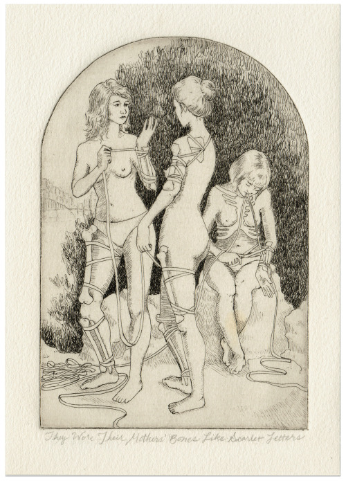 They Wore Their Mothers’ Bones Like Scarlet Letters, 2009, intaglio etching, after The Three F