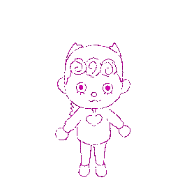 A gif of giorno giovanna from jojos bizarre adventure drawn in the animal crossing style doing the 'flourish' emote, spinning before posing as stars radiate outward.