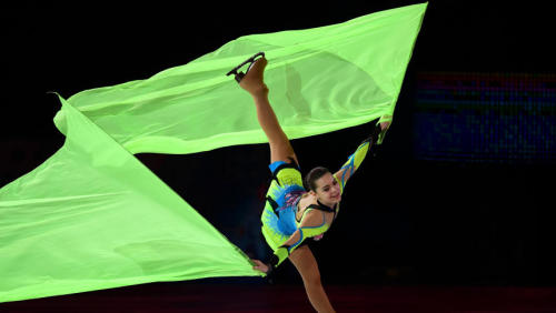 Gold Medalist Adelina Sotnikova of Mother Russia performed Rhythmic Gymnastics on ice at the Figure 