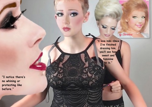 jenniesissy:  http://smoothslicknshiny.blogspot.com/  Though his hair has not yet grown out, the lack of protesting or whining by Chris suggests that he has surrendered to the inevitability - and the allure - of his complete feminization ..