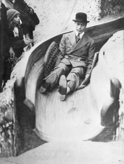 historical-nonfiction:  The Duke of York, later King George VI of Great Britain, on a slide at the Wembley exhibition, 1925 
