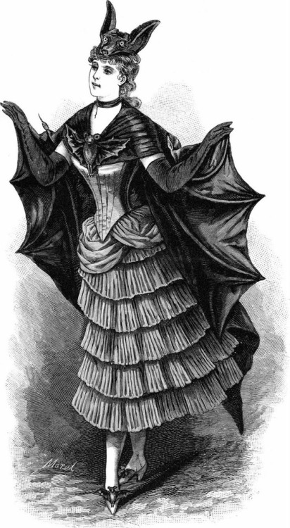 talesfromweirdland:A 19th-century Batgirl.From La mode illustrée, Journal de la famille (1887).