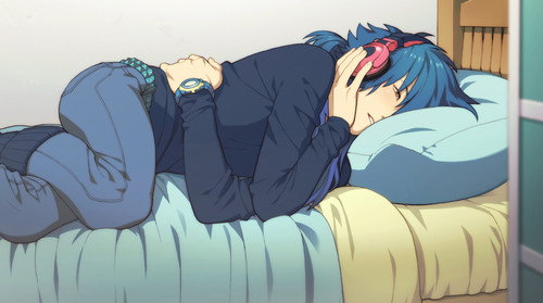 yaoi-is-totally-canon:  In the game I always thought Aoba was super cute, like  aw look how calm the music makes him and his little blush  look at that embarrassed face, ugh you adorable baby let me hold you But in the anime it’s like  baby blue’s