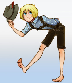 trows:  Aurum drew an adorable Armin in lederhosen and let me color it in! Ugh she draws him too cute, it’s just not fair.    