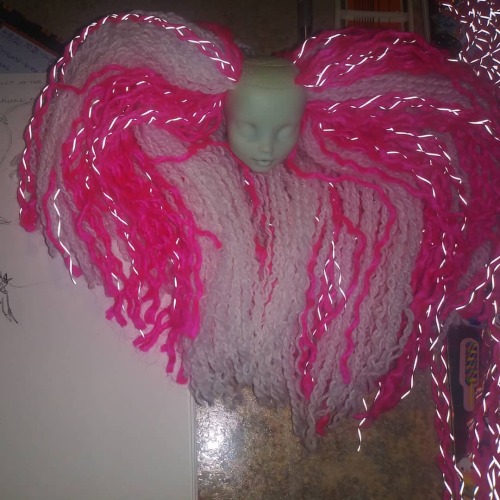 Rerooting this doll with yarn. My first reroot, way easier and more fun than I expected! #monsterhig