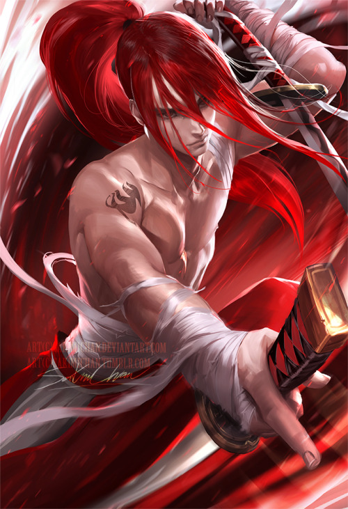 sakimichan:   My take on Male Version of #Erza from #fairytail :3 was fun painting something dynamic ^^sfw version.>semi-nude PSD+high res,steps,vidprocess etc>https://www.patreon.com/posts/male-erza-in-42-7246568   