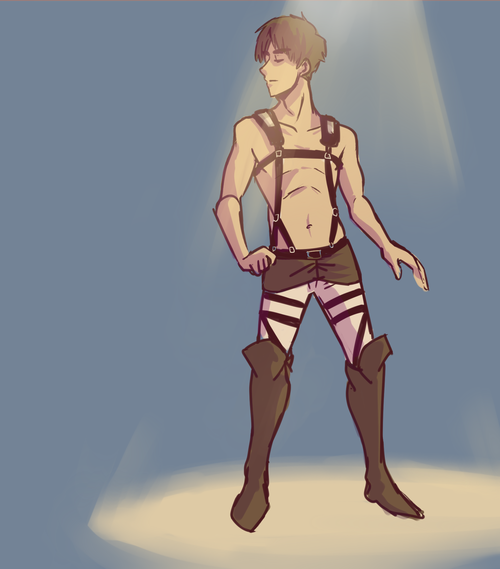 omako:  So I got a request for Eren shirtless with the straps still and then during