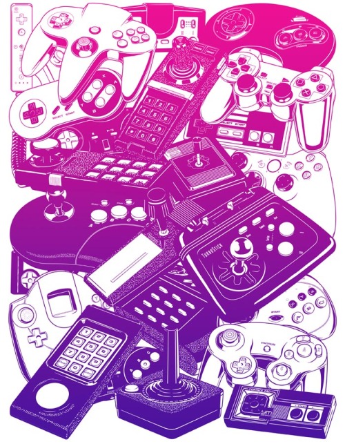 ym-graphix:  Retrogaming : Joysticks & Controllers (colour version)  Prints available on www.society6.com