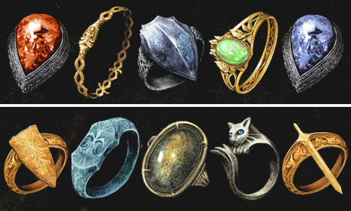 panzerfluch: swordofmoonlight: DARK SOULS III >> Rings Off the top of my head, from left to right in descending order: Keep reading  bling bling~ 