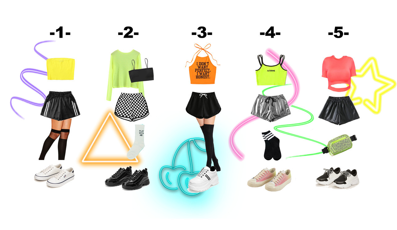 Kpop Girls' Style — - Neon Sport Outfit Ideas - 1st Outfit: Top /