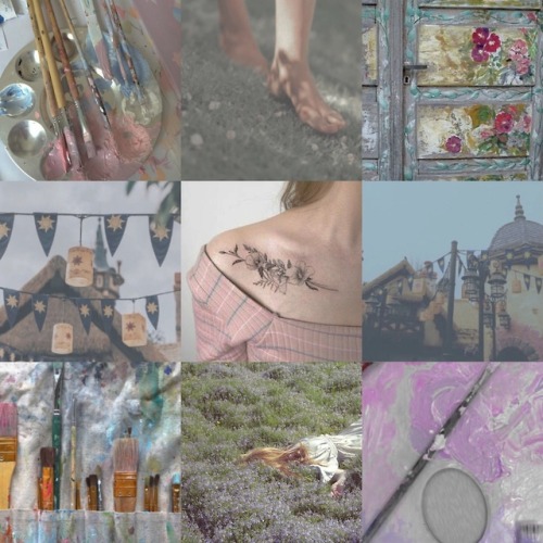 modern! disney heroine aesthetic: punzietangledalways has her watercolours in her bag. barefoot a lo