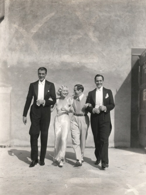 mylovelydeadfriends: Gary Cooper and Fredric March with Miriam Hopkins and director Ernst Lubitsch f