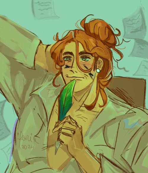 Hear Me Out. Elliott Messy Bun, Maybe A Few Ink Streaks On His Face