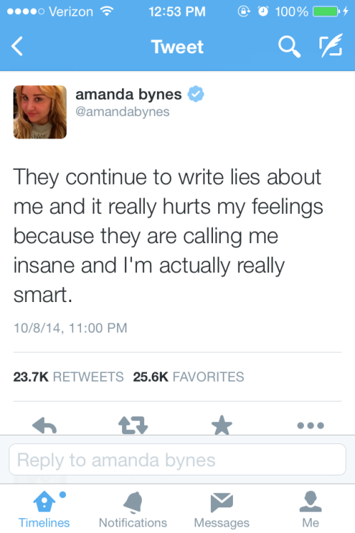 not-a-heart-a-kaleidoscope:  So I saw a post about one of Amanda Bynes’ tweets taken out of context and laughing at her and the fact that she’s “off her meds hur hur”. I don’t know why she is suddenly back on social media, but she has confessed