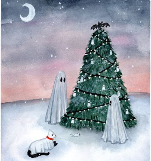 halloweenatdusk: christmas ghost art by flukelady