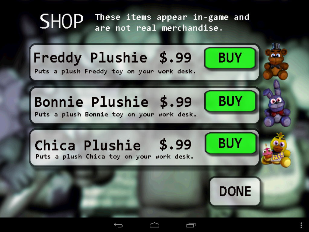 konpozaa:  wolfnanaki:  Apparently the Android port of FNaF has in-game purchases.