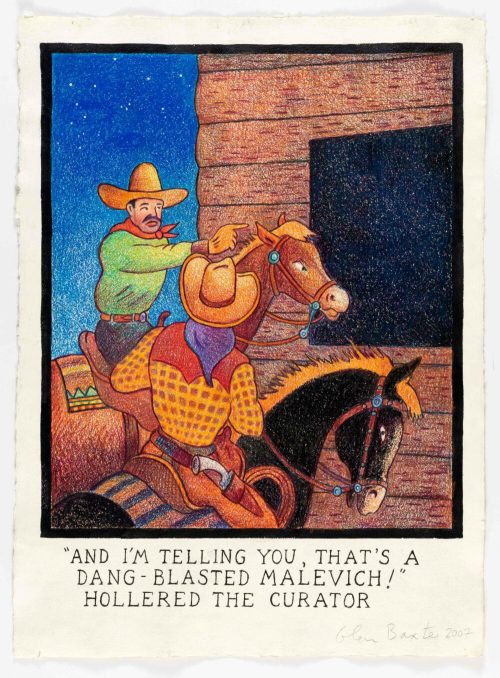 blythe-ly:williswillkillus:Cowboys vs. Modernism in Glen Baxter’s cartoons.www.glenbaxter.com