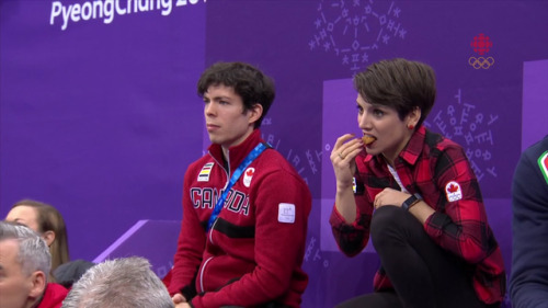 rockofgelato:Meagan Duhamel cramming a cookie into her mouth on the Canadian figure skating stream. 