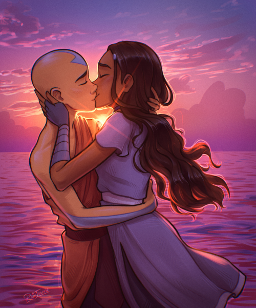 Aang and Katara reunite after the final battle - by the wonderfully talented rainjeanne