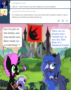 darkfiretaimatsu:  Fangirl dreams: where even princesses fear to tread~ It’s okay to think about invoking Nightmare Moon and turning your childhood tormentors inside out as long as you don’t actually act on it in real life, right~?  xD!