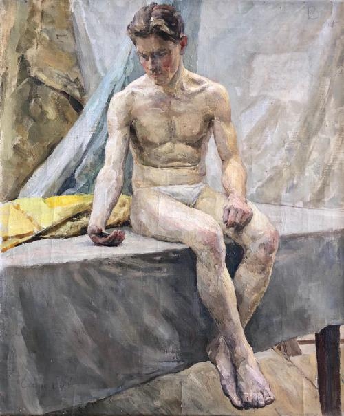 Beyond-The-Pale: Young Man With A Mirror, 1949 - E. Charsky (Russian)