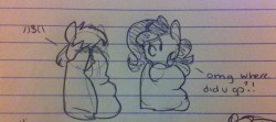 princessnoob-art:  I had an hour break today with not much to do. I ended up doing a lot of doodles of Cookiebutt and bleed-mod. ….didn’t mean to have them end up as burrito ponies. Oops.  omg these are so dorbs &lt;3