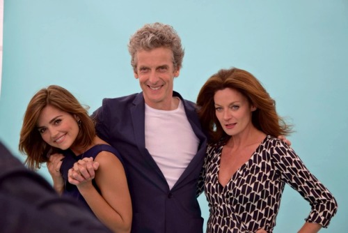 oswincoleman: Jenna Coleman, Peter Capaldi and Michelle Gomez at the San Diego Comic Con, 09.07.2015