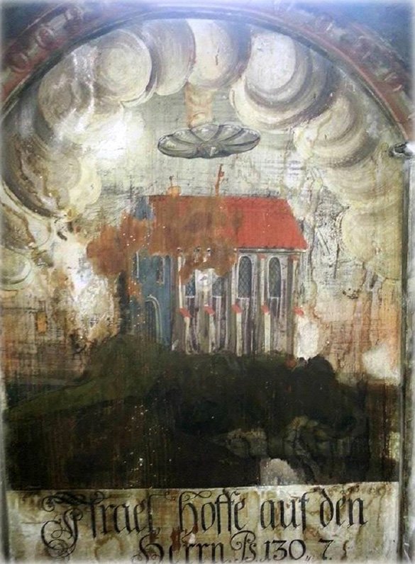 alienuforesearch:  New Ancient UFO painting found in Romania. Hanging in a church