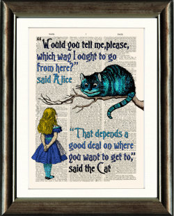 thecatart:  Alice in Wonderland vintage book page print on a page from a late 1800s Dictionary Buy 3 get 1 FREE cat pictures art